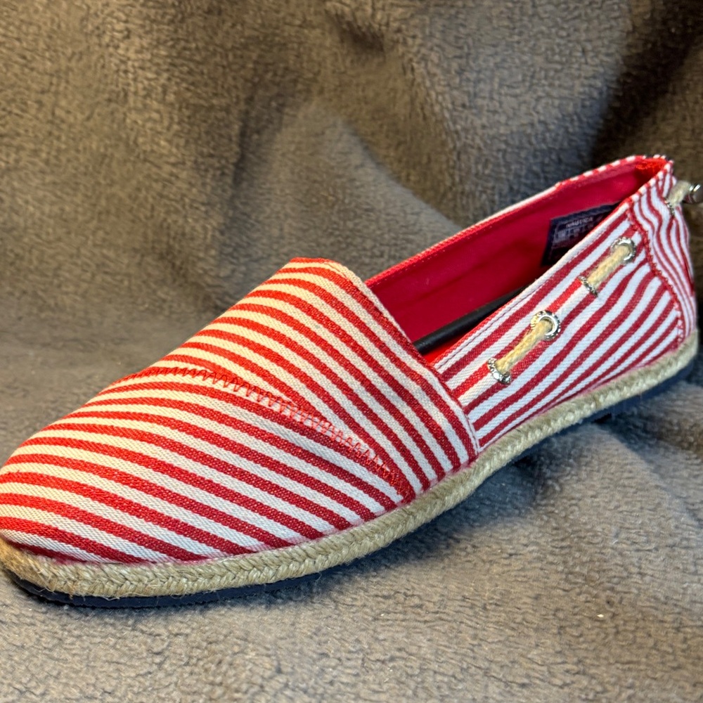 Nautica Women's Red and White Striped Moccasins - Picture 4 of 8